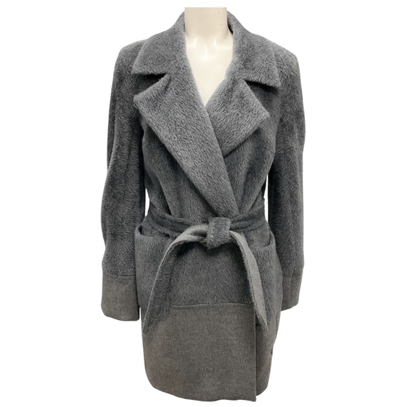 MAX MARA GREY BELTED ALPACA COAT - Picture 1 of 5